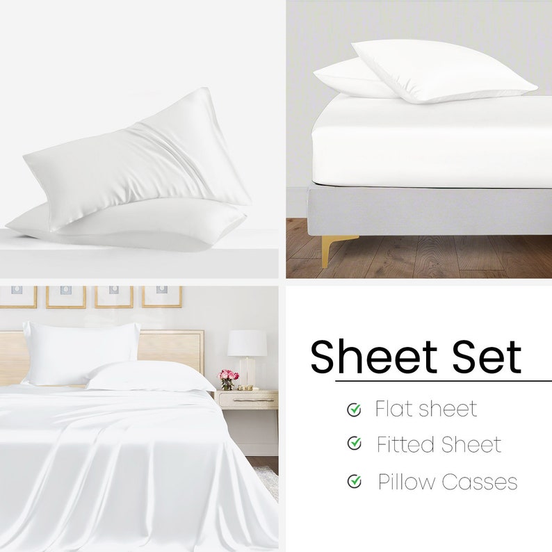 100% Organic Bamboo Sheets Set with Fitted Sheets, Flat Sheet and Pillowcases, Cooling Bamboo Silk Soft Bedding Set, Christmas Gift for Her image 2