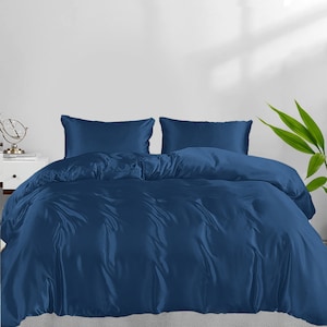 100% Organic Bamboo Duvet Cover Set with Sham Set, Bamboo Silk, and Softest Duvet Cover, Cooling Minimalist Duvet Cover, Unique Duvet Cover. Navy Blue