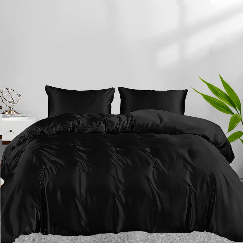 100% Organic Bamboo Duvet Cover Set with Sham Set, Bamboo Silk, and Softest Duvet Cover, Cooling Minimalist Duvet Cover, Unique Duvet Cover. Halloween Black