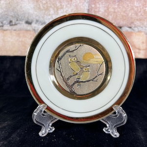 Vintage Limited Edition the art of Chokin Owl Plate with Metal Engravings(1987)
