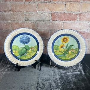 Ceramica Due Torri Flower Plates Ribbed Edges Made in Italy