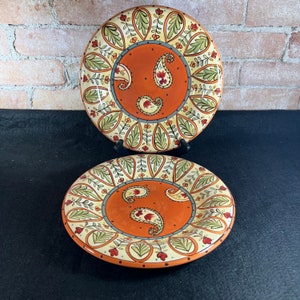 Vintage 2 Dinner Plates Tabletops Lifestyles Empire ~Red Orange Design - 1990&#39;s