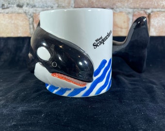 Vintage Miami Seaquarium Killer Whale Coffee Mug 16 oz 3D Cup