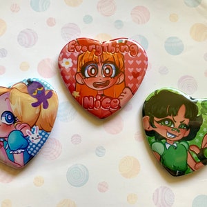 Powerpuff girls/power punk girls heart buttons