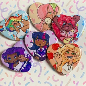 Cute horse girls human Heart buttons