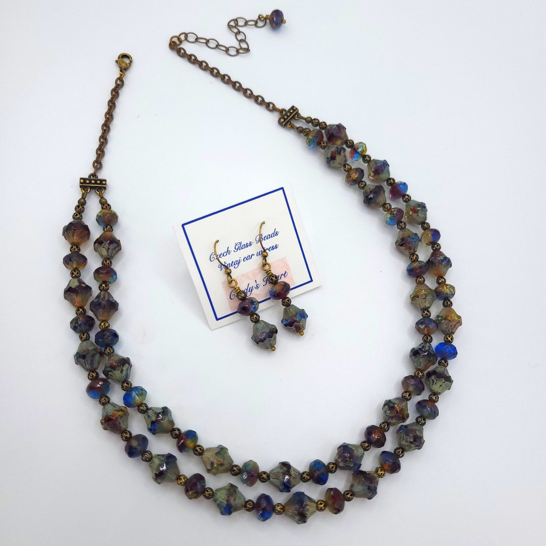 2 Pc Czech Glass Necklace Set, Czech Baroque Bead Jewelry, Picasso
