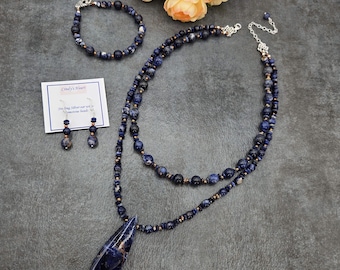 3 piece Orange Sodalite Gemstone Jewelry Set with Sterling Silver Components