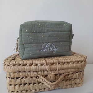 Large pencil case sage green gold