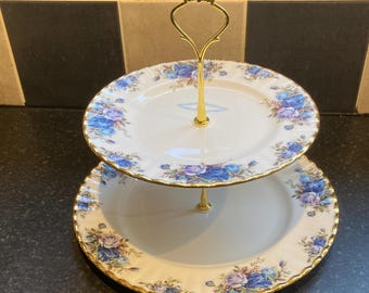 Elegant Royal Albert Moonlight Rose two-tier cake stand