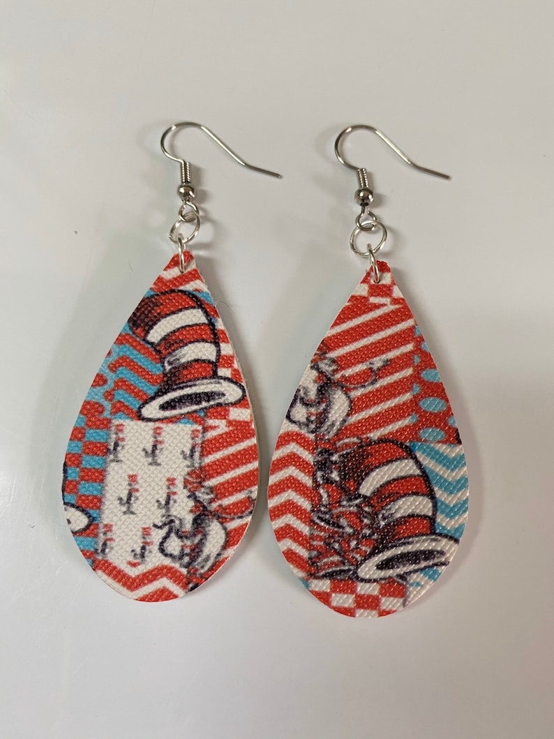 Cat in The Hat faux leather earrings image 0