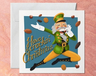 Nutcracker Soldier Christmas Card in Green Suit, Funny Christmas Pun Card with Quote, Multi Pack of Traditional Gift Cards for friend