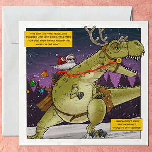 T-Rex Dinosaur Kerstkaart met Grappige Santa Caption, Xmas Dino T Rex Quote Card voor hem, Multi Pack van Gift Cards voor vriend