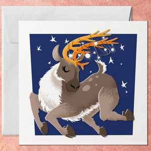 Biglietto di Natale delle renne sullo sfondo della Marina che mostra il cervo magico, la carta Rudolf wintery Xmas, il pacchetto multiplo di carte regalo tradizionali per gli amici