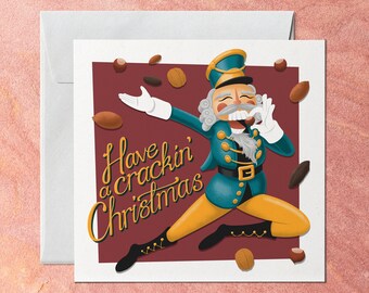 Nutcracker Soldier Christmas Card in Blue suit, Funny Christmas Pun Card with Quote, Multi Pack of Traditional Gift Cards for friend