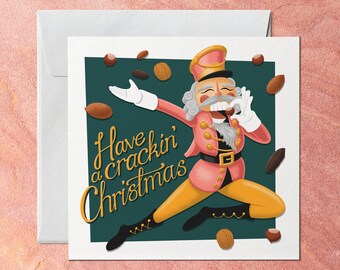 Nutcracker Soldier Christmas Card in Pink suit, Funny Christmas Pun Card with Quote, Multi Pack of Traditional Gift Cards for friend