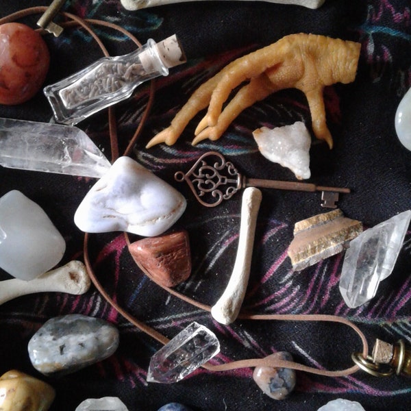 charms stones and bones throwing casting set, conjure curios