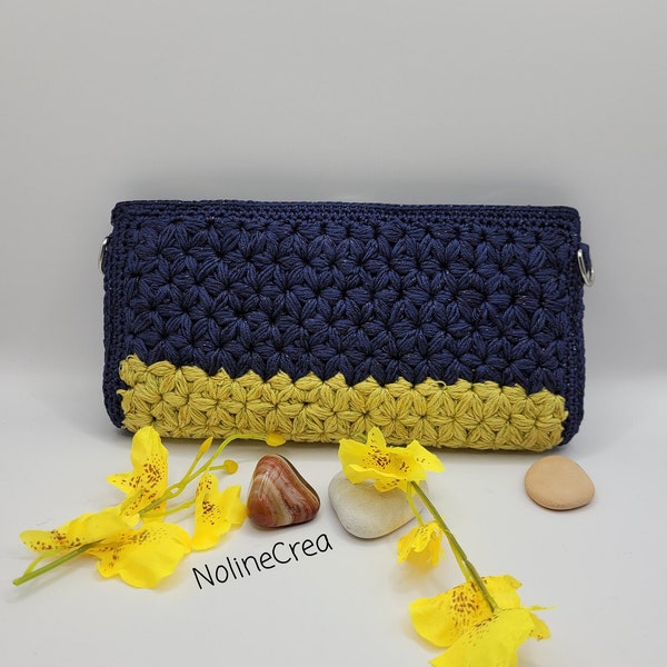 Pochette Jaune et bleu marine scintillante, pochette soirée