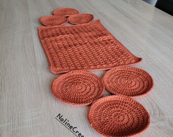 Orange crochet table runner