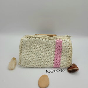 Porte monnaie beige et rose, porte monnaie fait main au crochet avec zip