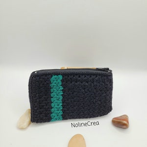 Porte monnaie noir et vert, porte monnaie fait main au crochet, porte monnaie point jasmin, porte monnaie, porte monnaie avec zip
