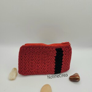 Porte monnaie rouge et noir, porte monnaie fait main au crochet, porte monnaie point jasmin, porte monnaie, porte monnaie avec zip
