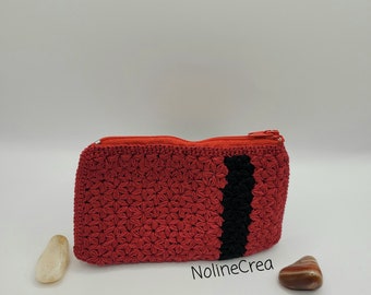 Monedero rojo y negro, monedero crochet hecho a mano, monedero punto jazmín, monedero, monedero con cremallera