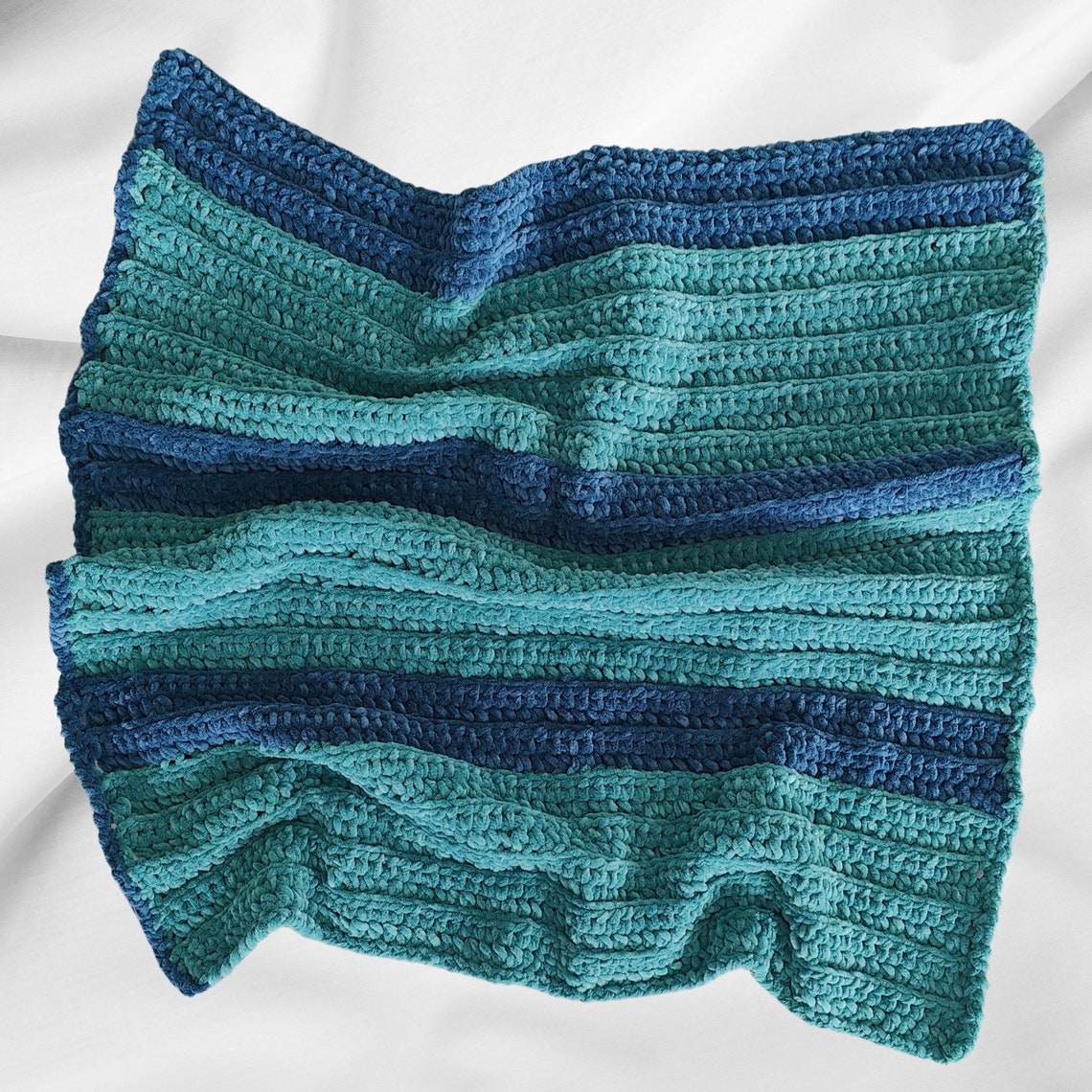 Crochet Baby Blanket, Twotone Baby Blanket, Chenille Yarn Baby Blanket