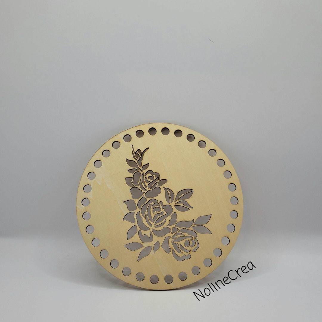 Round Wooden Base Flower Pattern, 6 Inch Round Wooden Base for Basket ...