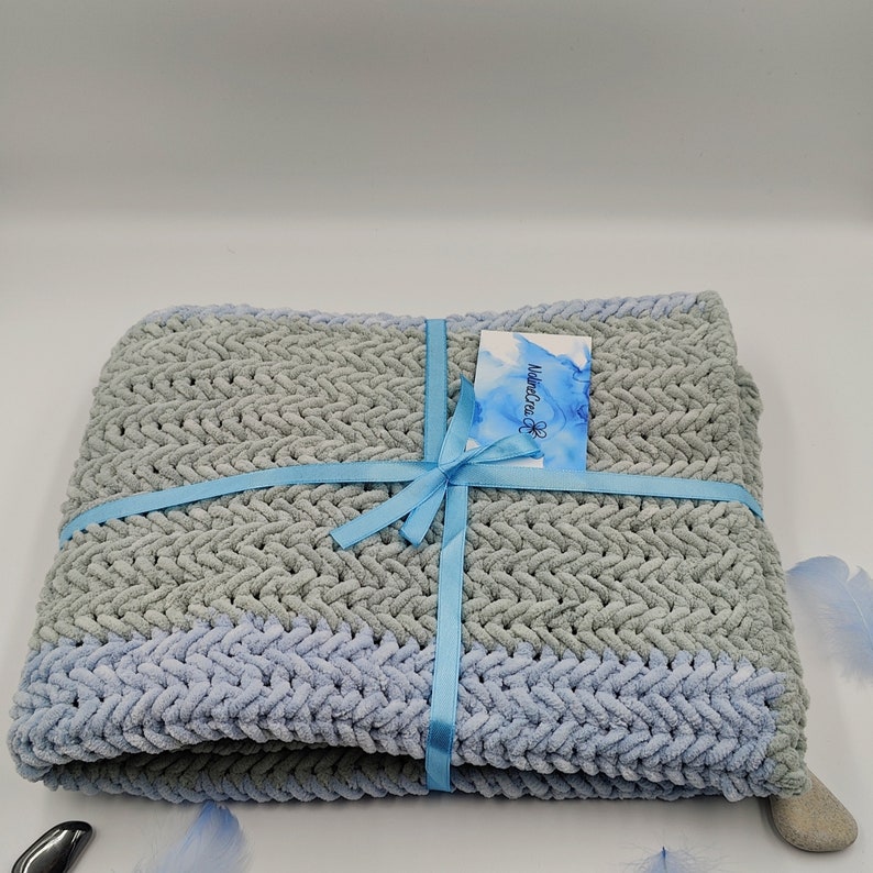 Crochet Baby Blanket, Twotone Baby Blanket, Chenille Yarn Baby Blanket