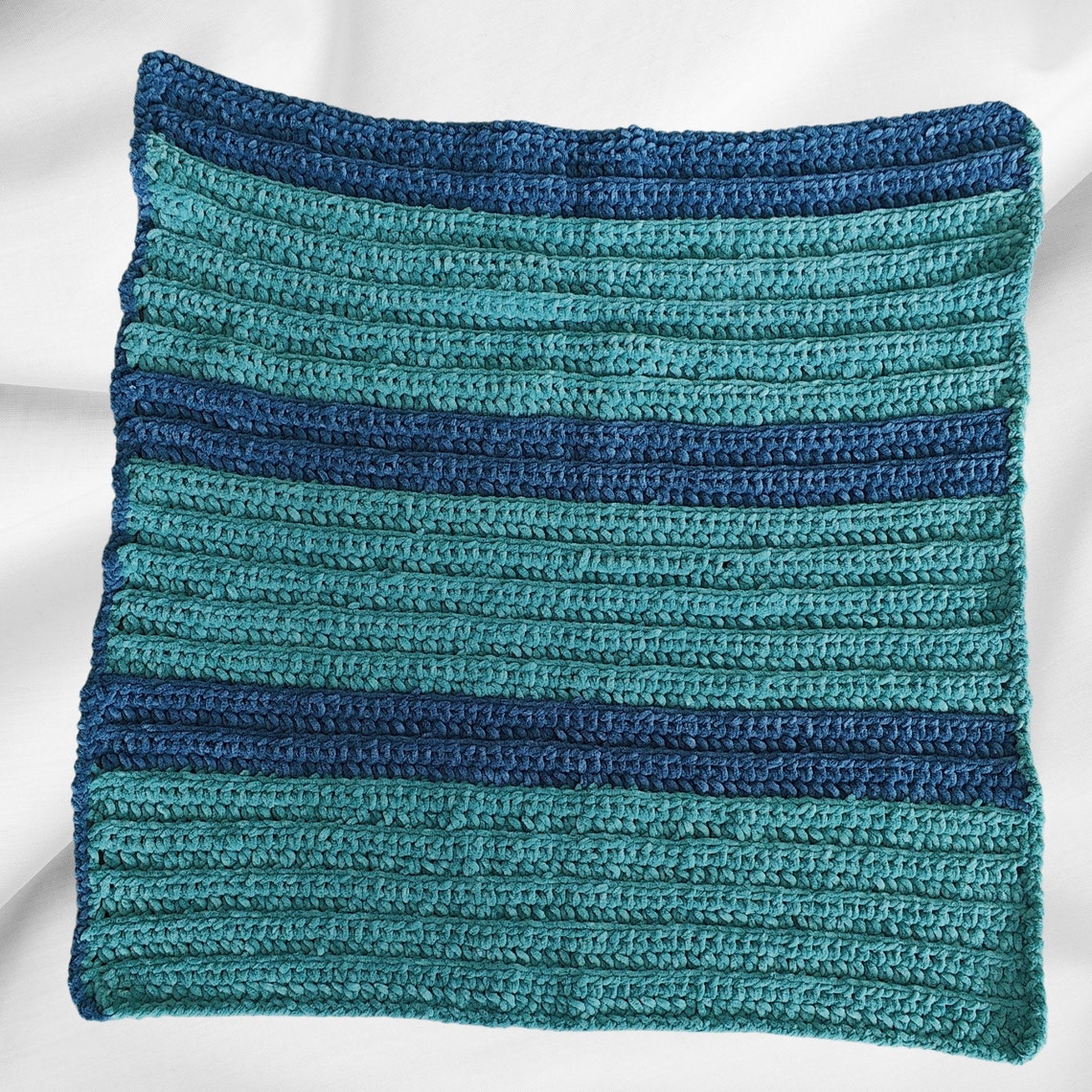 Crochet Baby Blanket, Twotone Baby Blanket, Chenille Yarn Baby Blanket