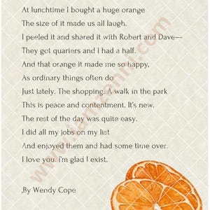 The Orange, by Wendy Cope Printable Poster - PDF - Etsy