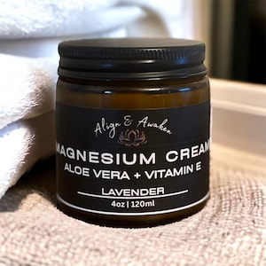 Crème pour le corps au magnésium biologique avec huile essentielle de lavande, lotion de sommeil au magnésium, lotion minérale, magnésium topique avec aloe vera + vitamine E