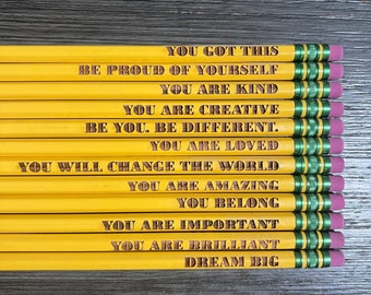 12 PACK Positive Words of Affirmation Motivational Pencils | Affirmation Pencils | Motivational Pencils | Positive Saying Pencils | Gift Set