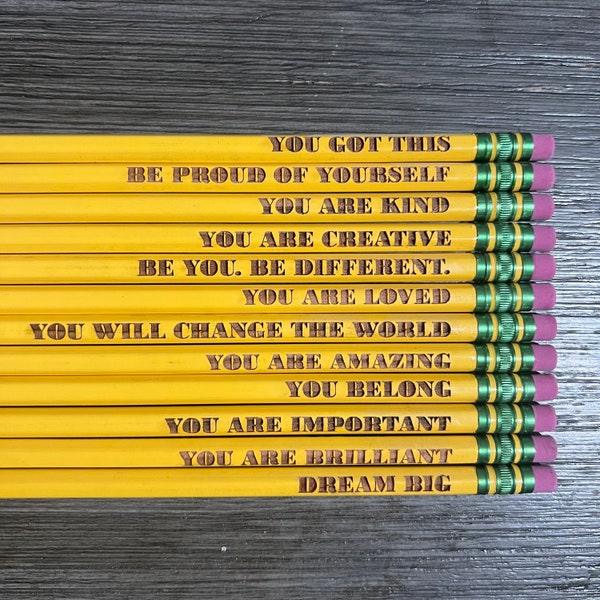 12 PACK Positive Words of Affirmation Motivational Pencils | Affirmation Pencils | Motivational Pencils | Positive Saying Pencils | Gift Set