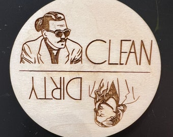 Johnny Depp Dishwasher Magnet | Wooden Dishwasher Magnet | Clean Dirty Magnet | Johnny Depp Gifts | Johnny Depp Trial | Amber Heard