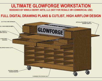 Ultimate All-in-One Glowforge Workstation | Digital PDF Dowload | Glowforge Stand Desk Table | Updated Material List & Additional Drawings
