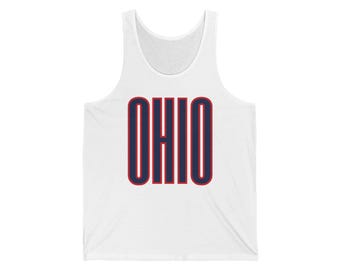 Ohio Tank Top Red Blue, Ohio State Colors Shirt, Patriotic Ohio Tank, Game Day Tank Top, Unisex Jersey Tank, Ohio Pride Shirt