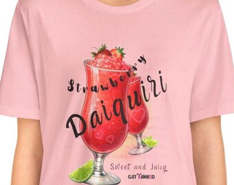 Maglietta con cocktail alla fragola e daiquiri / Maglietta con drink estivo / Vacanza al mare