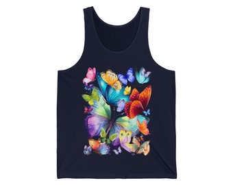 GETTANKEDTops Colorful Butterfly Unisex Jersey Tank Top Nature Lover Sleeveless Summer Shirt