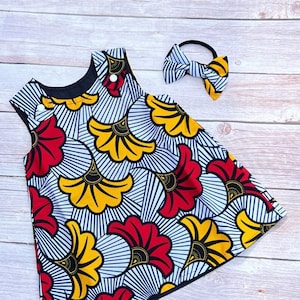 Ankara Dress, African print dress, Ankara baby dress with headband, African baby outfit