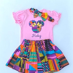 African print girl outfit, Ankara outfit, African print girl skirt, Ankara headband