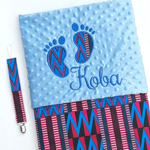 African print embroidered blanket/ kente baby Blanket/ Ankara throw blanket/ Ankara Baby gift/ Minky dot blanket