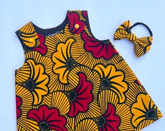 Ankara Dress, African print dress, Ankara baby dress with headband, African baby outfit , Ankara gold dress