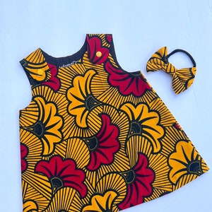 Ankara Dress, African print dress, Ankara baby dress with headband, African baby outfit , Ankara gold dress