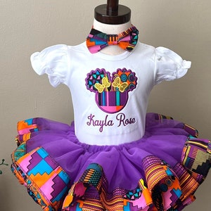 Afro puff/ African print girl Birthday Tutu set/ African print girl outfit/ Ankara outfit/ purple kente fabric