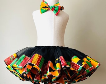 Tutu skirt, girl skirt, african print skirt, kente skirt, Ankara tutu skirt with headband, green kente