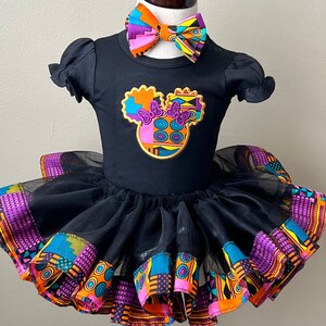 Afro puff/ African print girl Birthday Tutu set/ African print girl outfit/ Ankara outfit/purple kente outfit