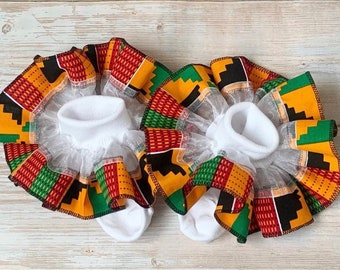 African print Ruffle socks, Tutu socks , ruffle socks, Kente ruffle socks, Ankara ruffle socks, green kente