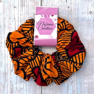 Hair tie/ African print XXL scrunchies, Ankara Print Scrunchies, Hair Scrunchies orange and red flowers