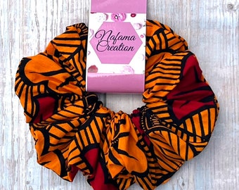 Hair tie/ African print XXL scrunchies, Ankara Print Scrunchies, Hair Scrunchies orange and red flowers